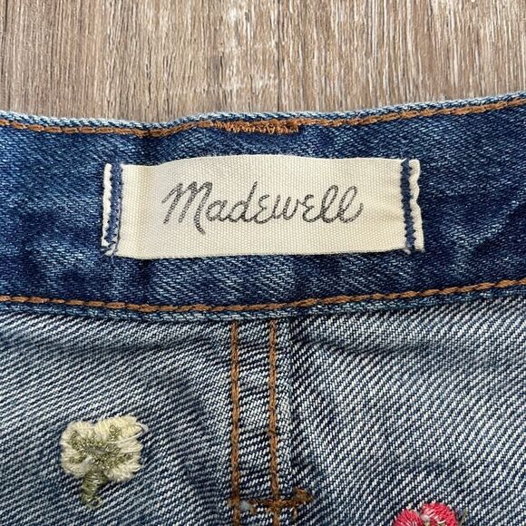 Madewell Rigid Denim A-Line Mini Skirt Floral Embroidered - Size: 27 - Picture 5 of 8